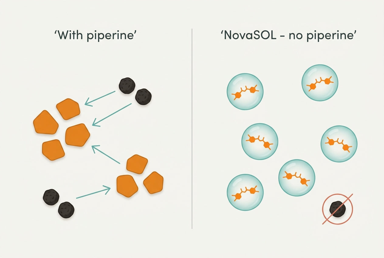 Curcumin with black pepper piperine versus NovaSOL micellar curcumin without piperine