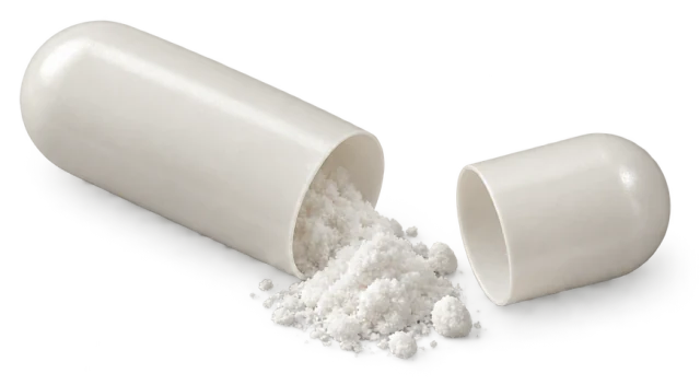 Illustration: an opened white MagActive capsule with white powder